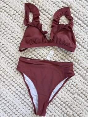 Cupshe Maroon High-Rise Bikini Bottoms